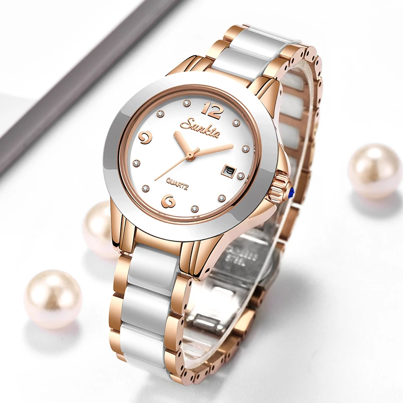 Luxury Watch Women - Reloj Sunkta de cuarzo informal a